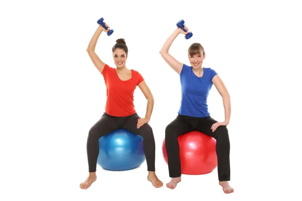 Two Girlfriends Make Sports Peziball — Stock Photo, Image