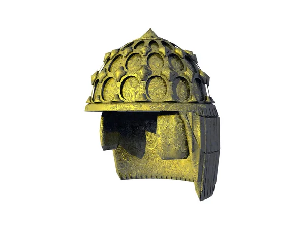 Oude Bronzen Helm Geïsoleerd Witte Achtergrond — Stockfoto