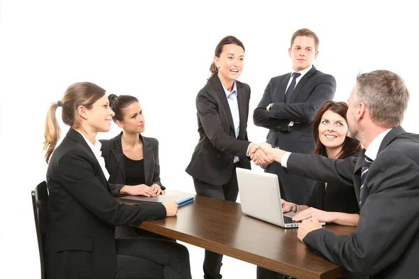 Equipo Negocios Con Ordenador Portátil Portapeles —  Fotos de Stock