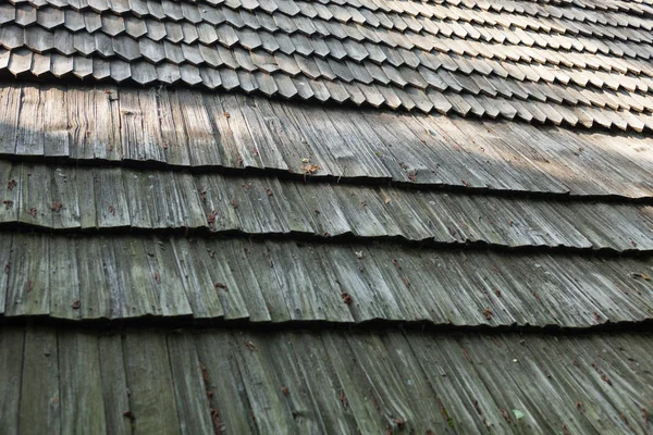 Stary Drewniany Dach Gontem Struktura Powierzchni Drewnianej — Zdjęcie stockowe