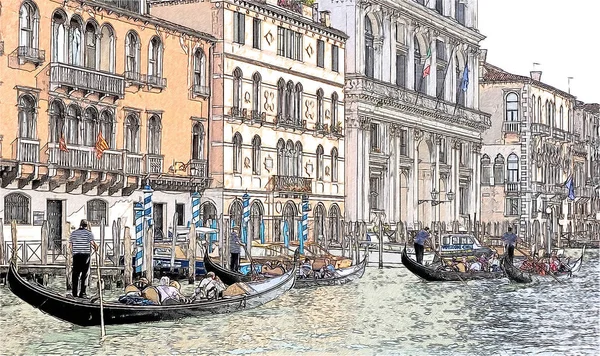 Μια Εικόνα Των Γόνδολων Κατά Μήκος Του Καναλιού Της Βενετίας — Φωτογραφία Αρχείου