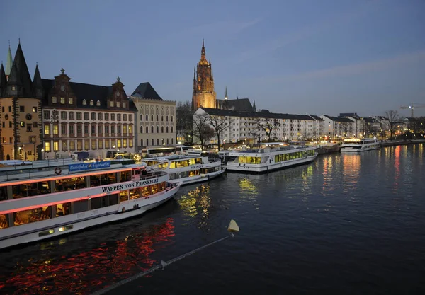 Kapal Frankfurt Malam Malam Utama Kota Abendstimung Kota Dom Kapal — Stok Foto