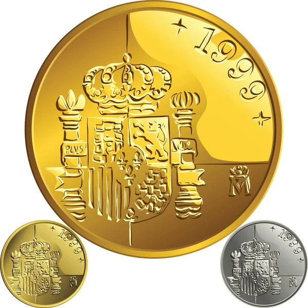 Spanish Money Peseta Gold Silver Coin Spanish Coat Arms — Stock Photo, Image