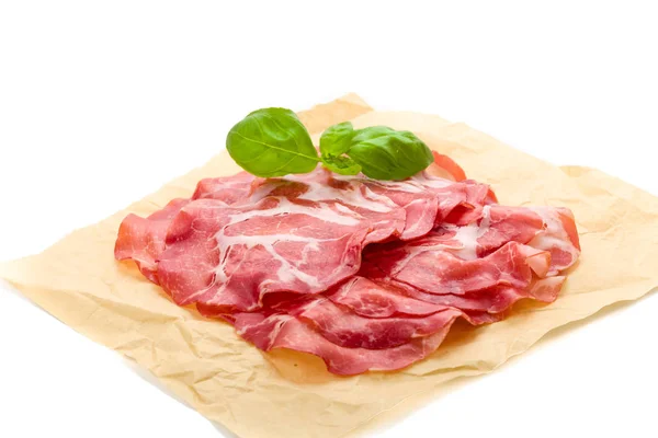 Coppa Parma Prosciutto Con Basilico Fresco — Foto Stock