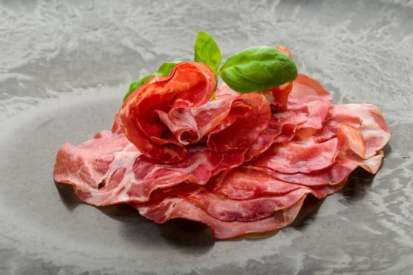 Coppa Parma Ham Fresh Basil — Stock Photo, Image