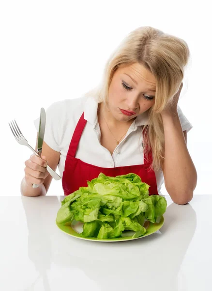 Woman Lettuce Pulls Pout — Stock Photo, Image