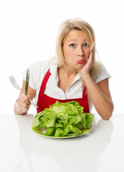 Blonde Housewife Presenting Head Lettuce — Stock Photo, Image
