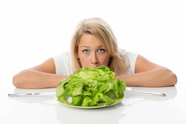 Blonde Woman Presenting Head Salad — Stock Photo, Image