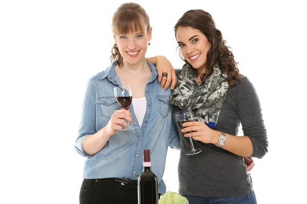 Girlfriends Drinking Glass Wine Together — Stock Photo, Image