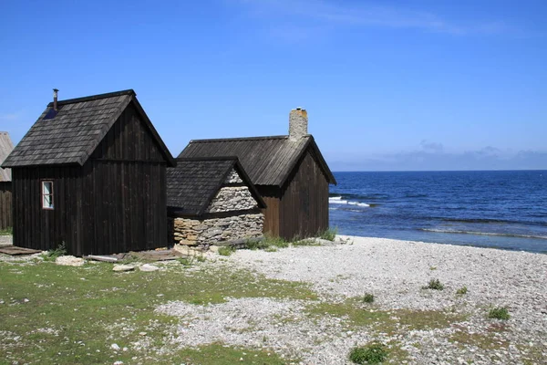 Antiguas Cabañas Pescadores Históricos Isla Más Grande Gotland Schedischen — Foto de Stock