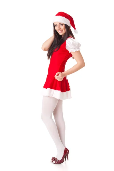 Jeune Femme Costume Père Noël Sur Fond Blanc Noël — Photo