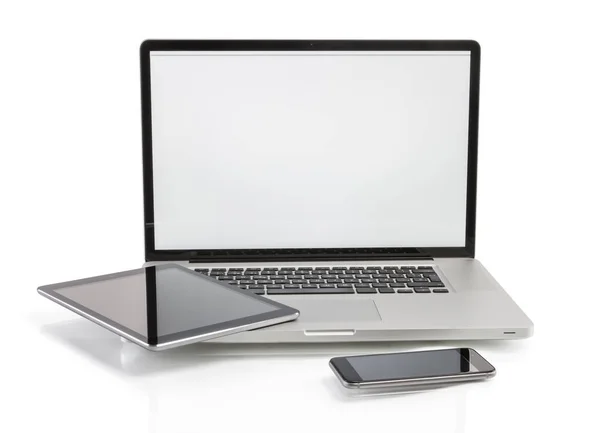 Modern Computer Devices Laptop Tablet Phone Copy Space Screen — Stock Photo, Image