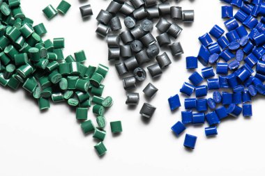 bue,gray and green plastic granules for injection molding clipart