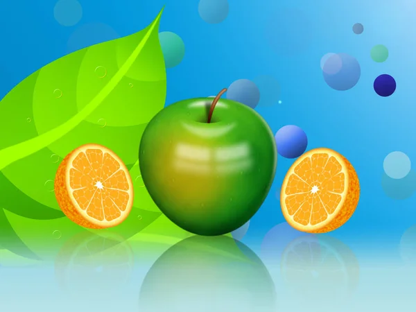 Abbildung Grünem Apfel Und Orange — Stockfoto