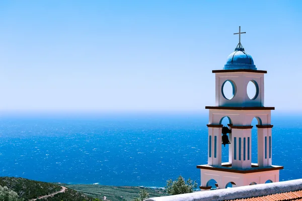 Torpederen Een Orthodoxe Kerk Boven Zee Kreta — Stockfoto