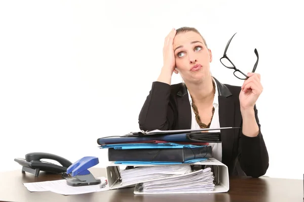 Exhausted Secretary Isolated White Background — Stock Photo, Image