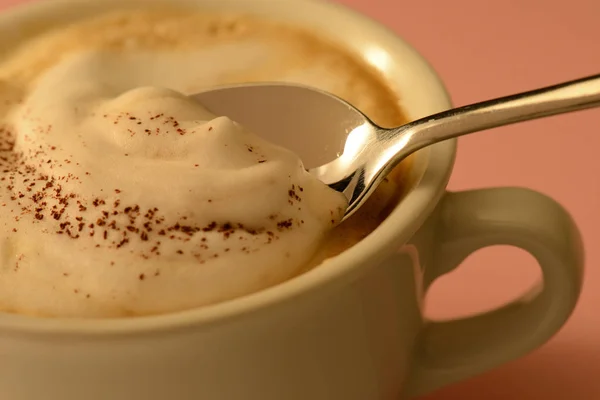 Cappuccino Whit Foam Cacao Una Taza — Foto de Stock