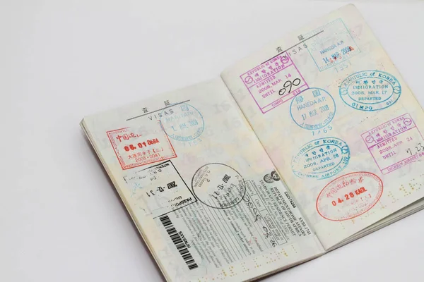 Visto Passaporte Com Muitos Selos — Fotografia de Stock