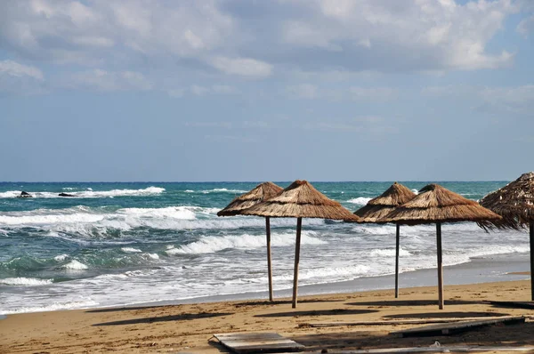 Praia Arenosa Praia Costa Praia Stalida Stalidas Malia Crete Guarda — Fotografia de Stock