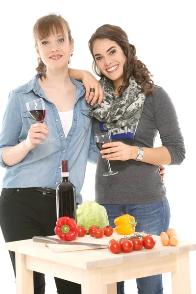 Bere Bicchiere Vino Insieme Fidanzate — Foto Stock