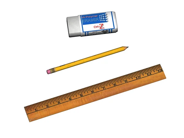 Illustration Wooden Ruler White Background — Stock Photo, Image