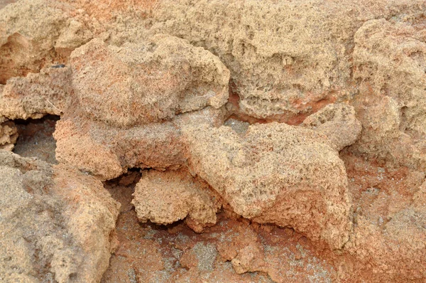 Sandstein Stein Geologie Steine Felsen Rosa Gelb Ocker Küste Struktur — Stockfoto