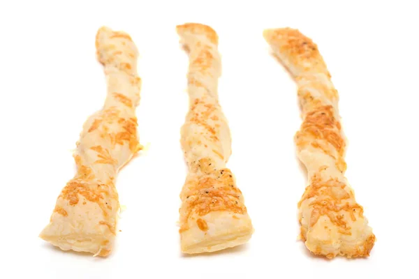 Three Cheese Sticks Isolated Puff Pastry White — Stock Photo, Image