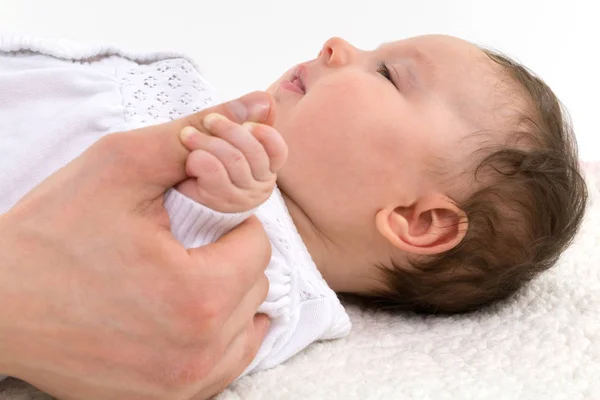 Μωρό Κοντινό Πλάνο Ενός Νηπίου Χέρι Κρατάει — Φωτογραφία Αρχείου
