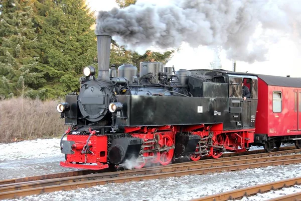 Locomotiva Velha Trem Vapor Uma Carga Pesada — Fotografia de Stock