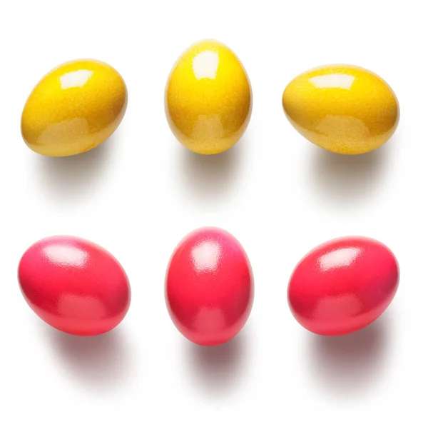 Sarı Pembe Boyalı Paskalya Yumurtası Koleksiyonu Beyaz Arka Planda Izole — Stok fotoğraf