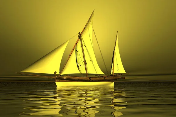 帆船で海の水や3Dグラフィックで — ストック写真