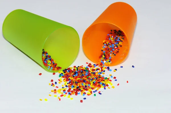 Copos Plástico Com Grânulos Plástico Copos Plástico Com Resina Polímero — Fotografia de Stock