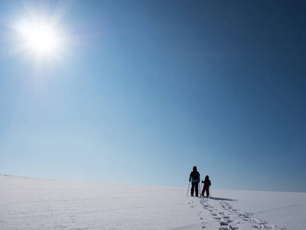 Snow Shoe Hikers Sunlight — Stock Photo, Image