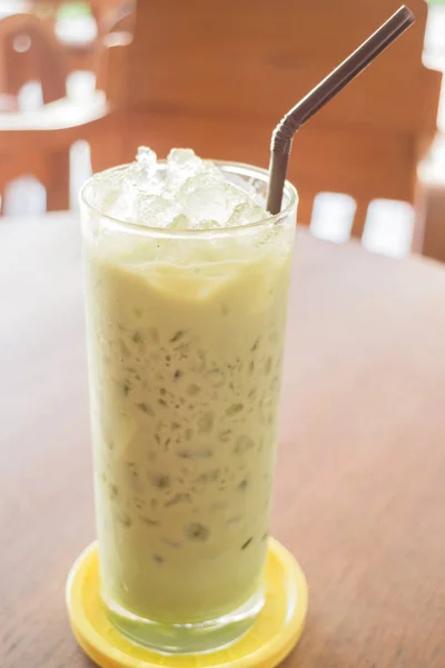 Glass Iced Green Tea Latte Stock Photo — Stock Photo, Image