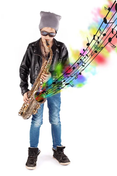 Boy Saxophone Notes — Stock Photo, Image