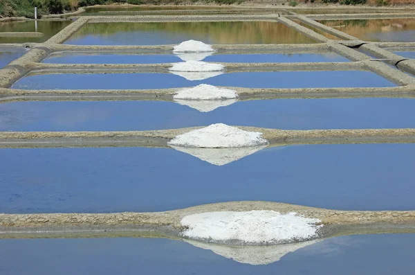 フランスのブリタニー州ゲランデの塩田での海水塩 フルール の抽出 — ストック写真
