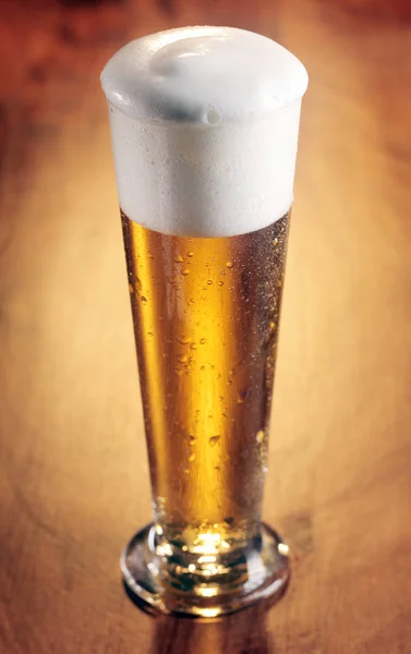 Copo Alto Elegante Cerveja Refrescante Resfriada Com Uma Boa Cabeça — Fotografia de Stock