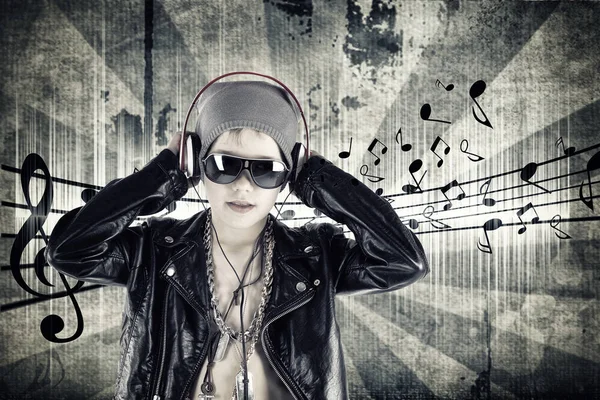 Young Man Headphones Listening Music Earphones — Stock Photo, Image