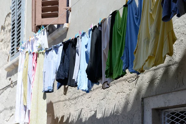 Clothesline Laundry Linen Housewife Rovinj Istria Croatia Old Town Housewife — стоковое фото