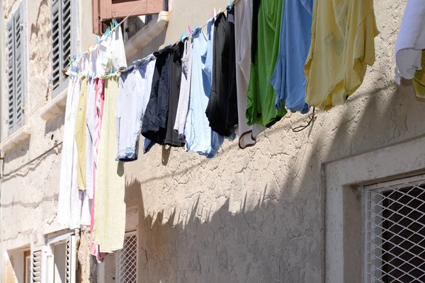 Clothesline Laundry Linen Housewife Rovinj Istria Croatia Old Town House — стоковое фото