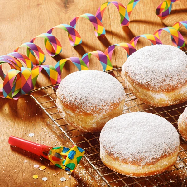 Close Delicious Powdered Sugar Raised Donuts Screen Carnival Props Top Royalty Free Stock Photos