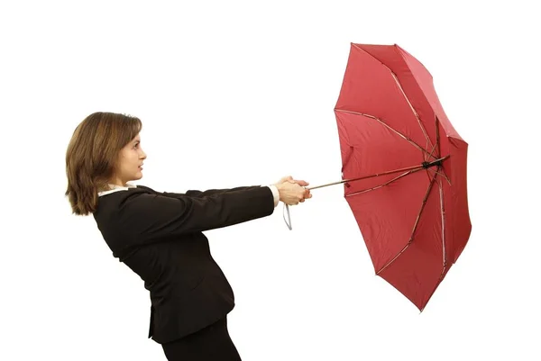 Femme Affaires Avec Parapluie Rouge — Photo