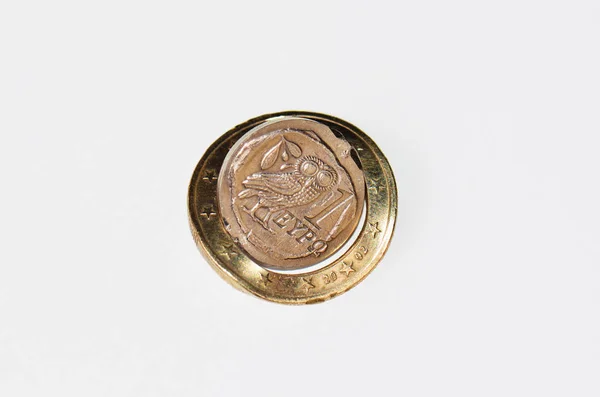 Destroyed Greece Euro Coin Isolated — Stock Photo, Image