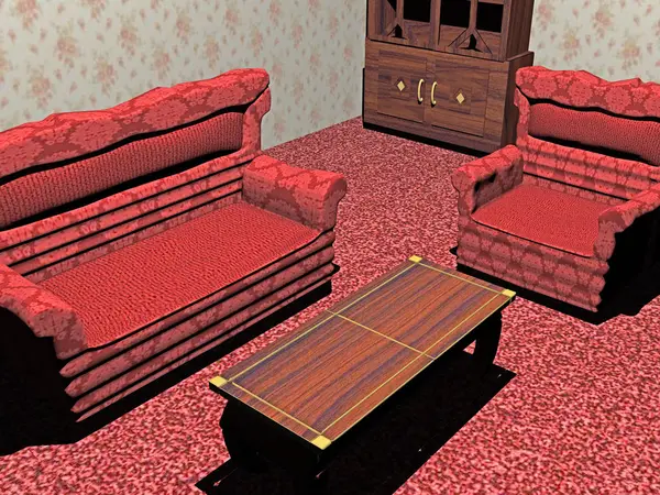 Vardagsrum Med Röda Möbler — Stockfoto