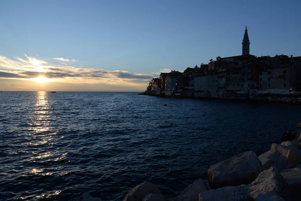 Rovinj Istria Croatia Mediterranean Costa Península Noite Noite Por Sol — Fotografia de Stock