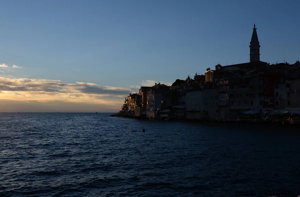 Rovinj Istria Croatia Mar Mediterranean Costa Península Noite Noite Por — Fotografia de Stock