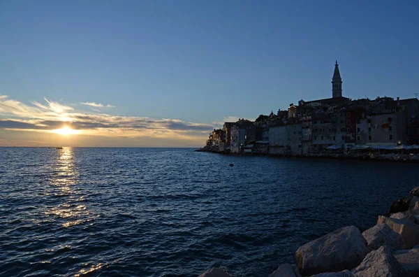 Rovinj Istria Mediterráneo Marítimo Península Tarde Noche Puesta Del Sol — Foto de Stock