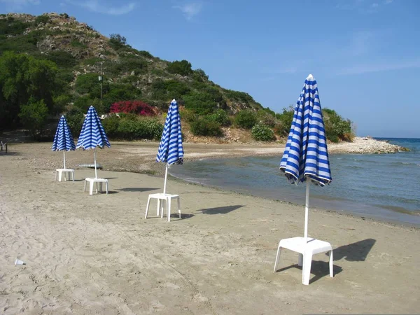 Leerer Strand Griechenland Strand Von Almyros Beton — Stockfoto