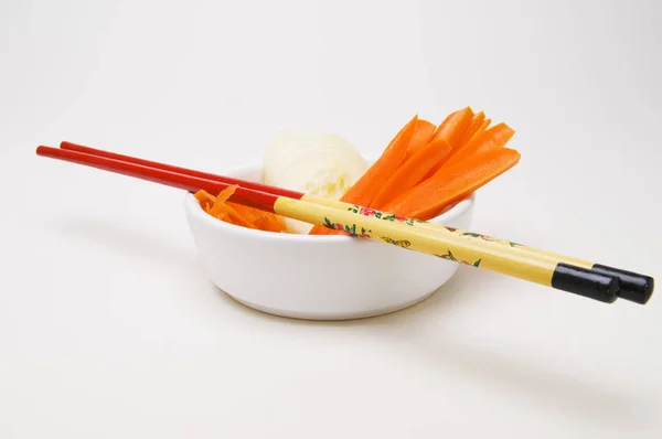 White Bowl Chopsticks Parsley — Stock Photo, Image