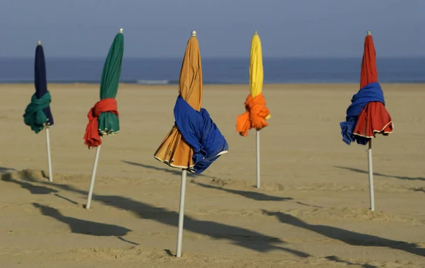 France Famous Parasols Beach Deauville — Stock Photo, Image